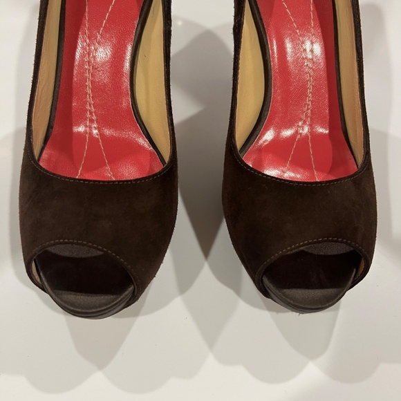 Kate Spade New York Georgia Peep Toe Pump Platform Brown Suede/satin Sz 6 - Picture 11 of 16